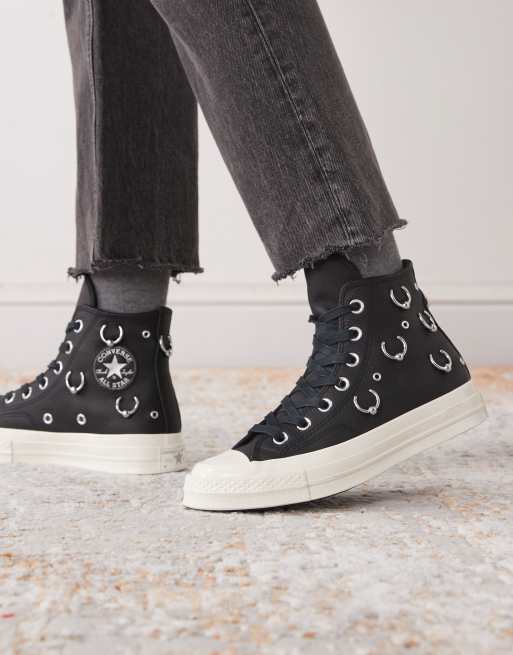 Converse - Chuck 70 Hi - Sneakers alte nere con dettagli in metallo argentato