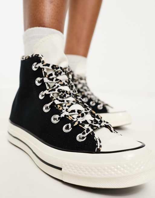 Converse Chuck 70 Hi sneakers in black with leopard laces, 3 of 4