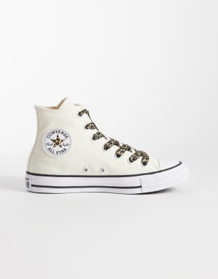 Converse Chuck 70 Hi Sneakers in off white with leopard print laces