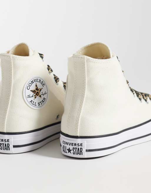 Converse Chuck 70 Hi Sneakers in off white with leopard print laces, 2 of 5