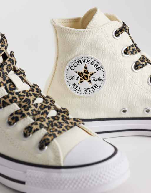 Converse Chuck 70 Hi Sneakers in off white with leopard print laces, 3 of 5
