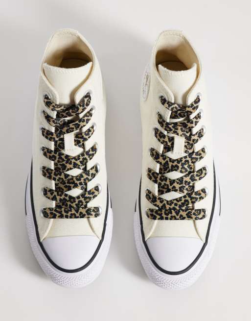Converse Chuck 70 Hi Sneakers in off white with leopard print laces, 4 of 5