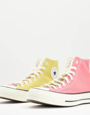 Pink and hot sale yellow converse