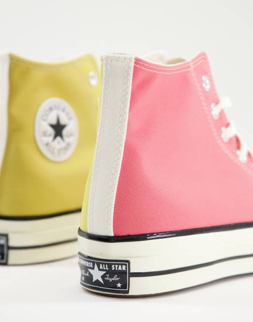 Pink and on sale yellow converse