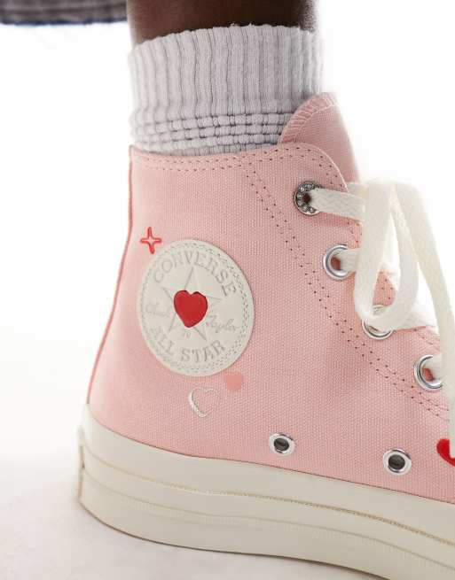 Converse - Chuck 70 Hi - Sneakers rosa confetto con cuori, 4 di 5