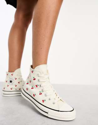 Chuck 70 Hi sneakers with cherry embroidery in cream-White