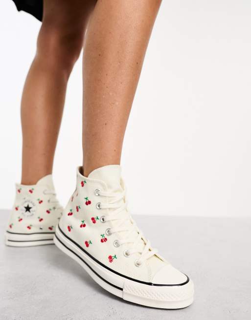 Converse Chuck 70 Hi sneakers with cherry embroidery in cream