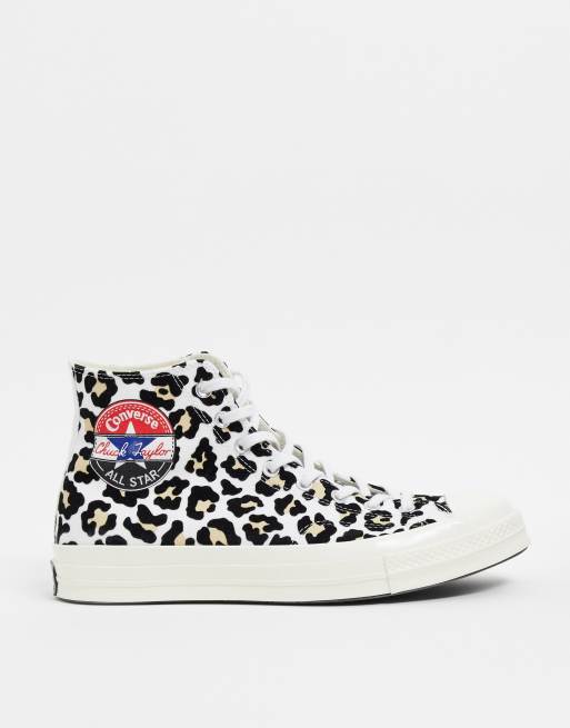 Converse Chuck 70 Hi split logo sneakers in leopard print