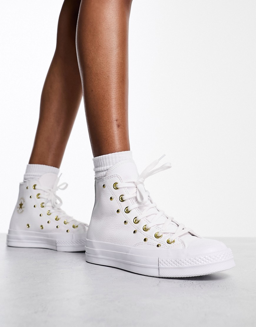 Chuck 70 Hi star studded sneakers in white and gold