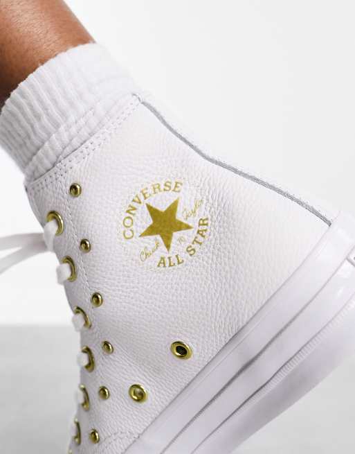 White and gold outlet leather converse