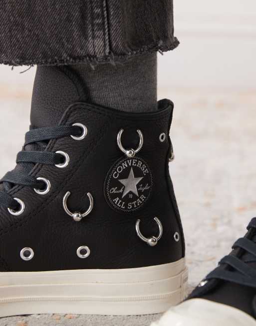 Converse – Chuck 70 Hi – Svarta, höga sneakers med silvriga metalldetaljer, 4 av 5