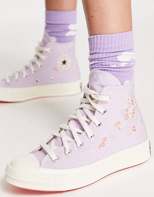 Converse Chuck 70 Hi Things to Grow trainers with floral embroidery detail  in lilac | ASOS
