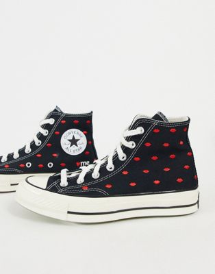 Converse Chuck 70 Hi trainers in black with lip embroidery