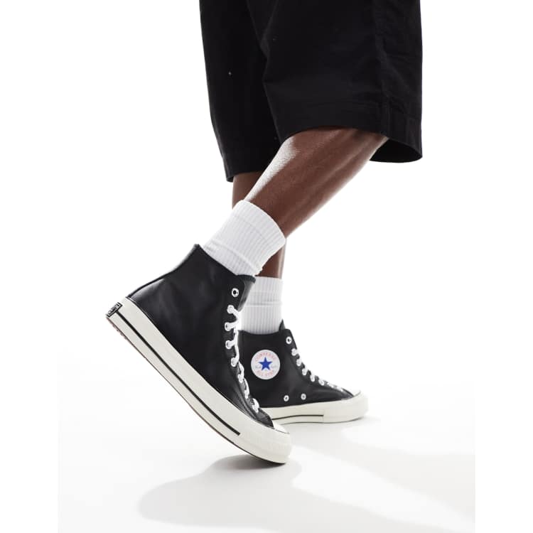 Black leather look converse best sale