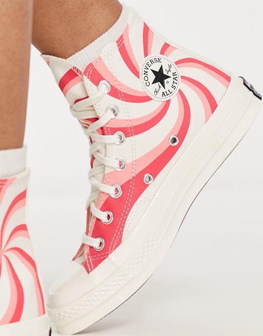 White converse with pink on sale stripe