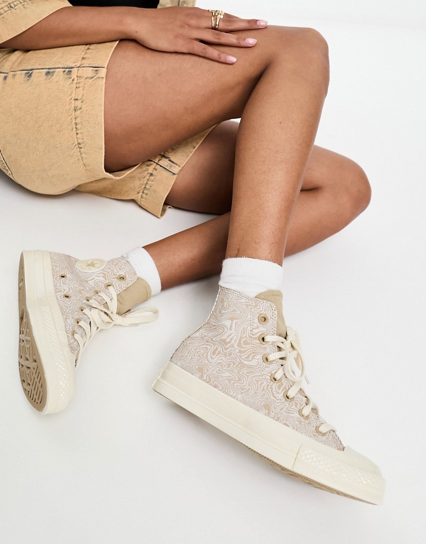 Converse Chuck 70 Hi trainers with swirl print in beige-Brown