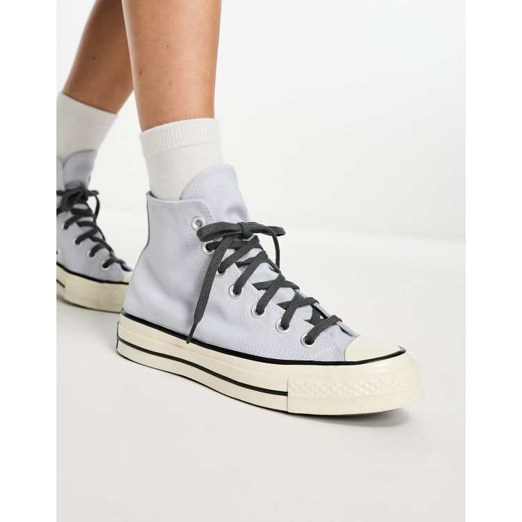 Gray Blue Dripping Lace Pattern White Low Tops - Custom Converse Shoes