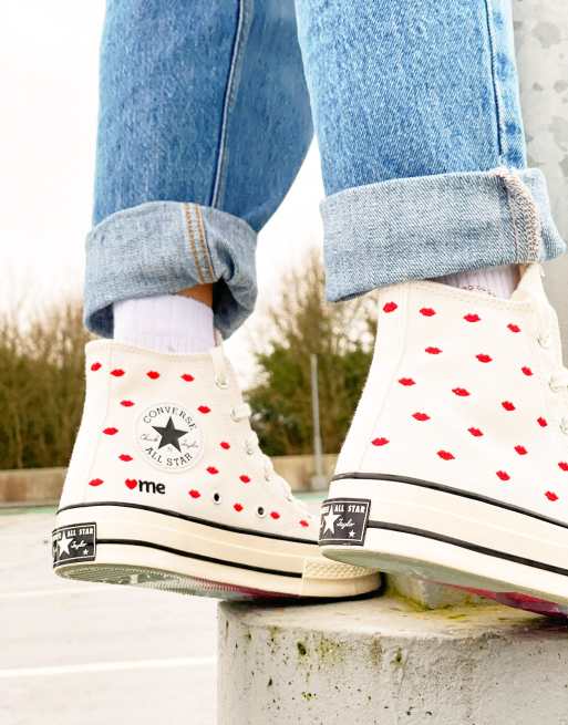 Afgeschaft Orthodox Beenmerg Converse - Chuck 70 - Hoge sneakers in wit met geborduurde lippen | ASOS