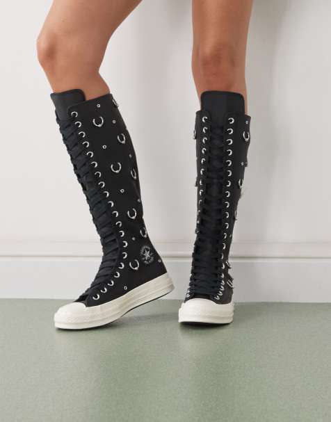 Converse Chuck 70 Knee Hi sneakers in black with silver hardware - view 1