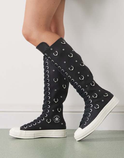 Converse – Chuck 70 – Kniehohe Sneaker in Schwarz mit Metallverzierung in Silber, 5 von 5