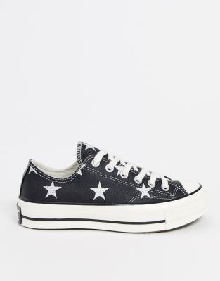converse chuck 70 low black leather trainers with embroidered stars