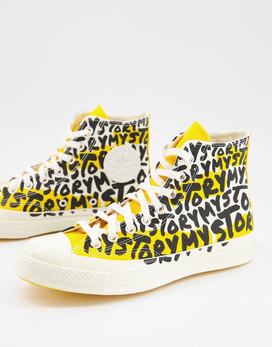 Converse Chuck 70 Ox My Story all over print canvas sneakers in egret/black
