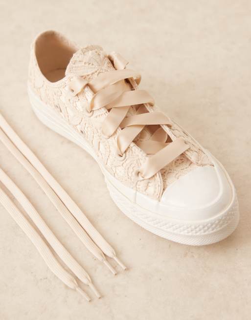 Converse Chuck 70 Ox trainers in beige lace with ribbon laces ASOS