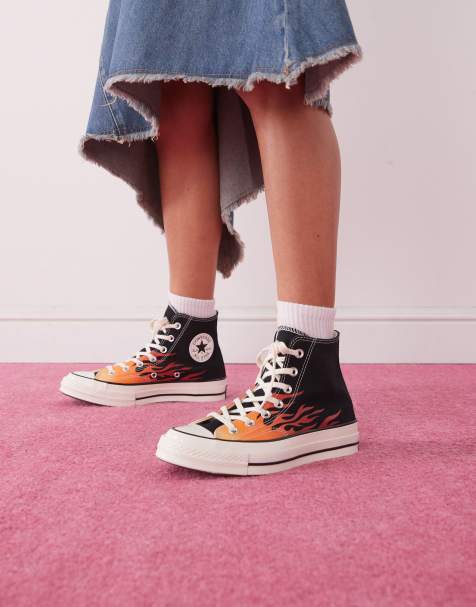 Converse Chuck 70 sneaker in black with fire detail - view 1
