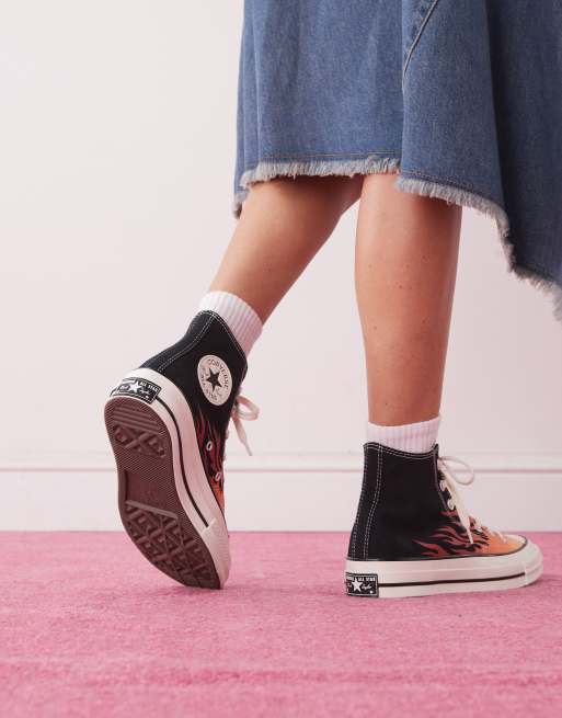 Converse Chuck 70 sneaker in black with fire detail