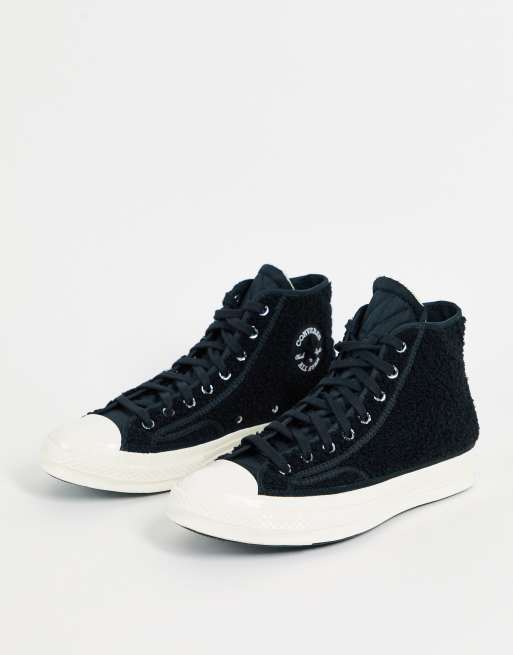Converse – Chuck 70 – Svarta sneaker med höga skaft i fårskinnsimitation