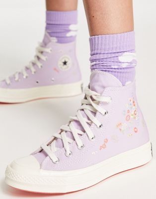 Converse Chuck 70 Hi Things to Grow trainers with floral embroidery detail in lilac