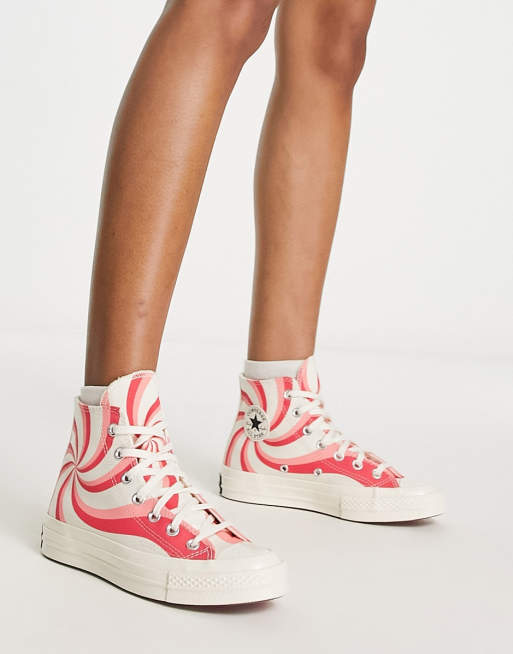Converse – Chuck 70 – Vita och rosa sneakers med virvelmönster och höga skaft, 4 av 4