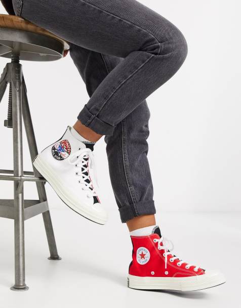 Converse - Chuck- Baskets montantes style 70's avec écusson léopard - Rouge et blanc