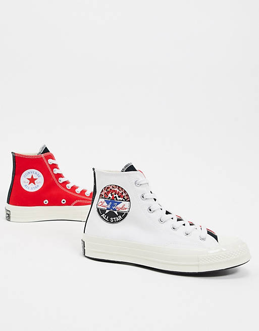Converse - Chuck- Baskets montantes style 70's avec écusson léopard - Rouge et blanc