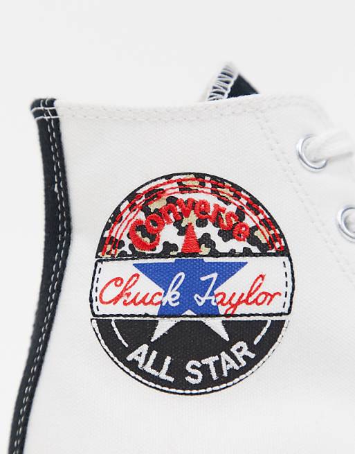 Converse - Chuck- Baskets montantes style 70's avec écusson léopard - Rouge et blanc Converse - Chuck- Baskets montantes style 70's avec écusson léopard - Rouge et blanc
