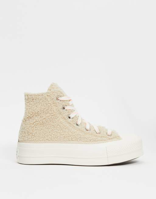 Converse Chuck Cosy Club Hohe Plateau Sneaker Aus Teddyfell In Creme Fodesep