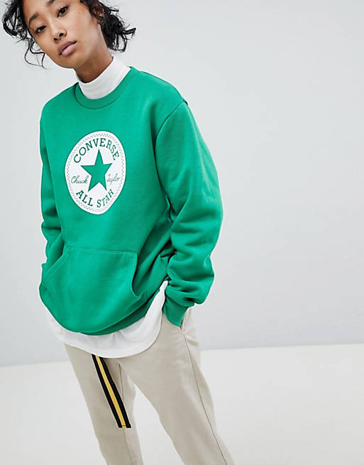 Converse Chuck Patch Graphic Sweatshirt In Green
