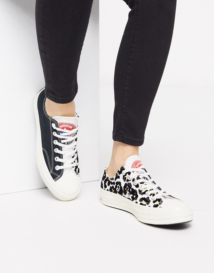 Converse - Chuck - Sneakers anni '70 basse nere con stampa floccata leopardata-Nero