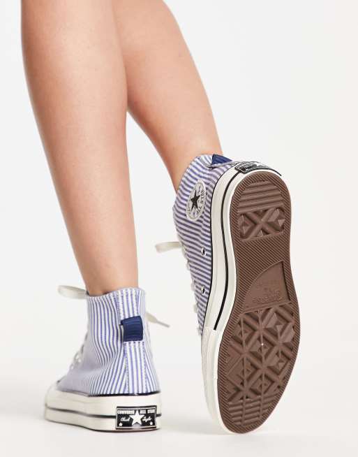 Converse – Chuck Taylor 70 – Blå och vita, randiga sneakers med höga skaft, 2 av 4