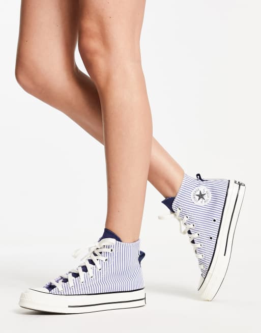 White converse 2025 with blue stripe