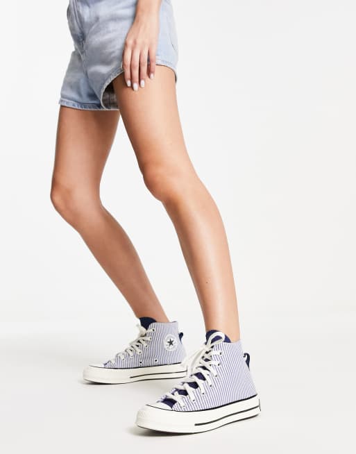 White converse with clearance blue stripe