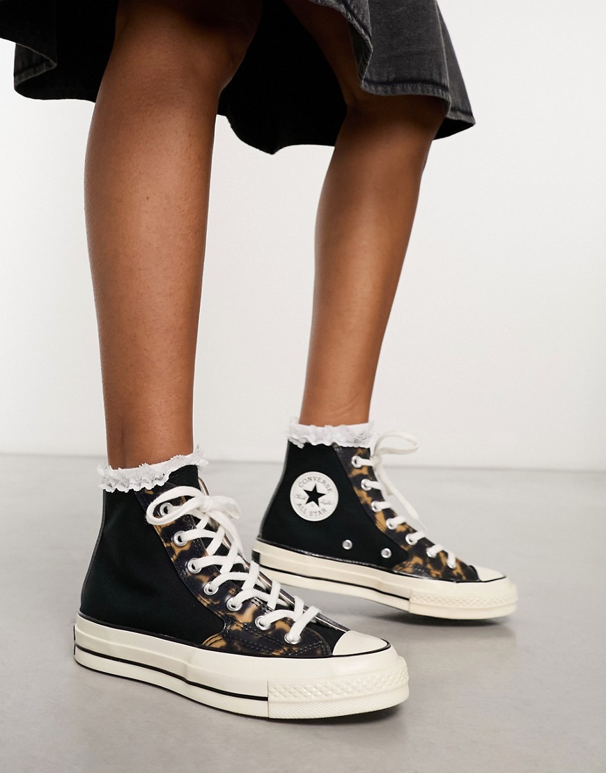 Converse Chuck Taylor 70 Hi trainers in black with animal print detailing
