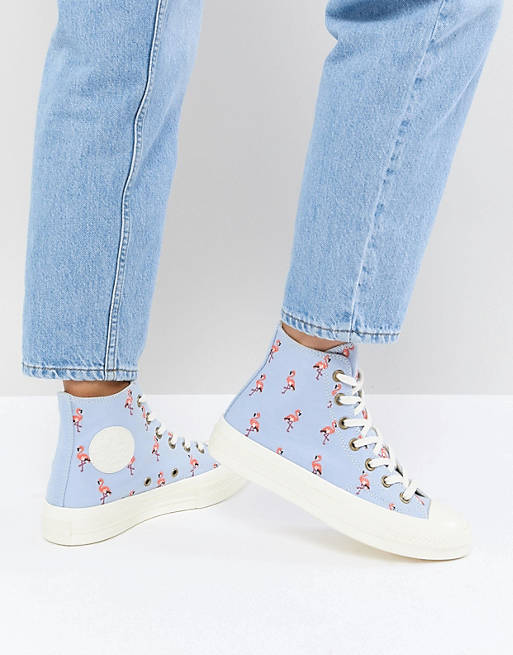 Converse Chuck Taylor All Star '70 Hi Sneakers In Blue Embroidered  Flamingos | ASOS