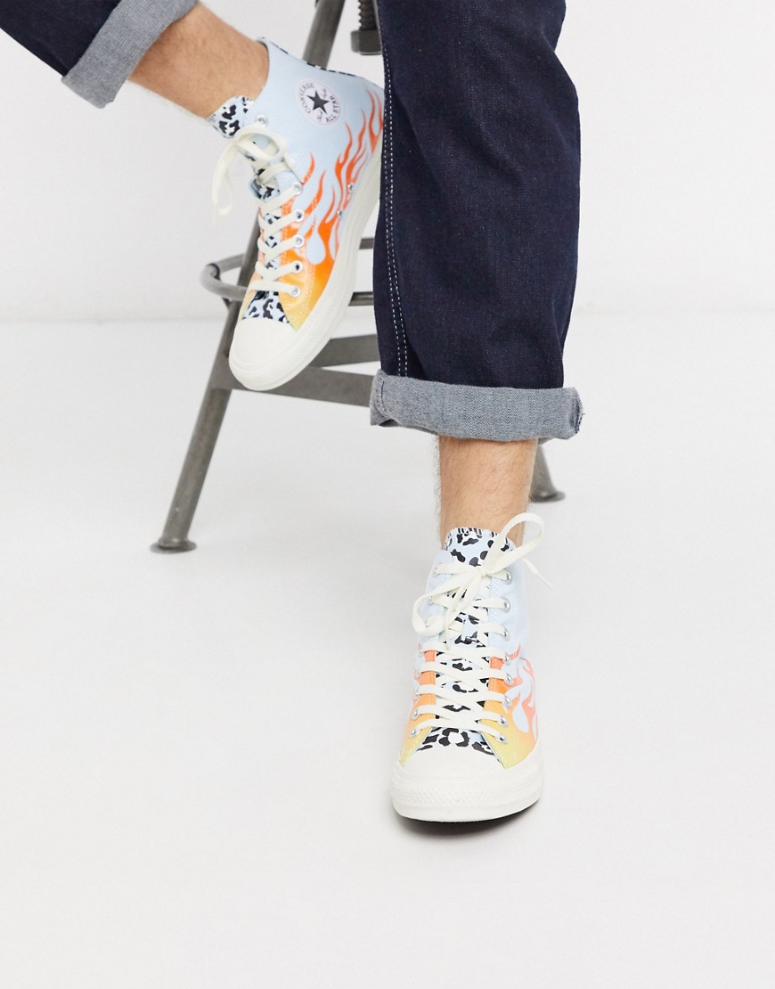Converse Chuck Taylor All Star Archival Leopard and Flame Print Hi sneakers in multi-Blue