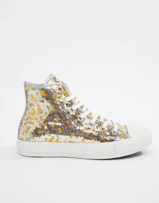 converse argenté haute