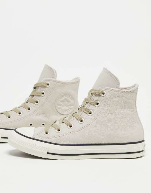 Converse Chuck Taylor All Star Baskets montantes en cuir avec doublure en fausse fourrure Beige sable