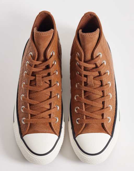 Converse - Chuck Taylor All Star - Baskets montantes en cuir avec motif croco en relief - Marron, 3 de 5