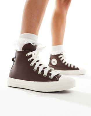Converse Chuck Taylor All Star Hi leather trainers in dark brown - ASOS Price Checker