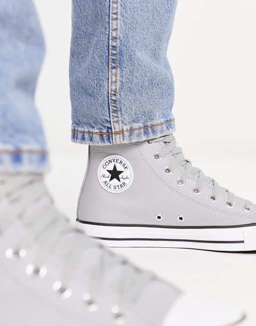 Converses on sale cuir gris