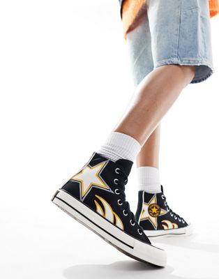 Converse Chuck Taylor All Star Hi racer trainers in black and yellow - ASOS Price Checker